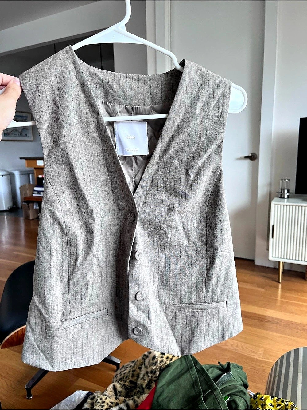 MNG Women's Plaid Vest in Gray Like New